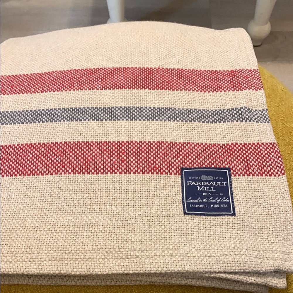 Red and Gray Striped Throw Blanket Vintage